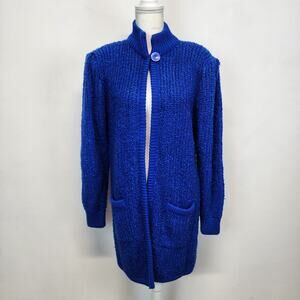 Monto Par le Chois Longline Cardigan Jacket Size L Blue Boucle Knit Vintage